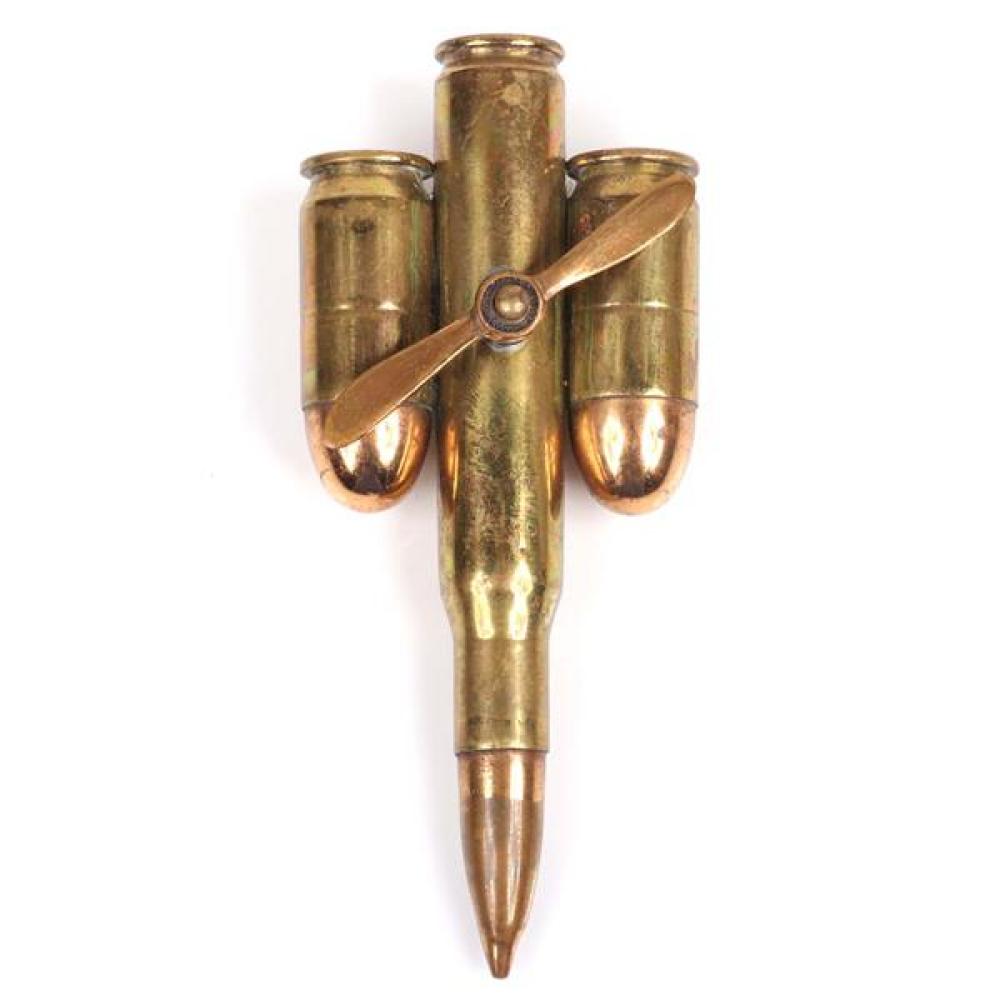 Appraisal: TRENCH ART PATRIOTIC WWII ERA UNUSUAL THREE BULLET DRESS CLIP