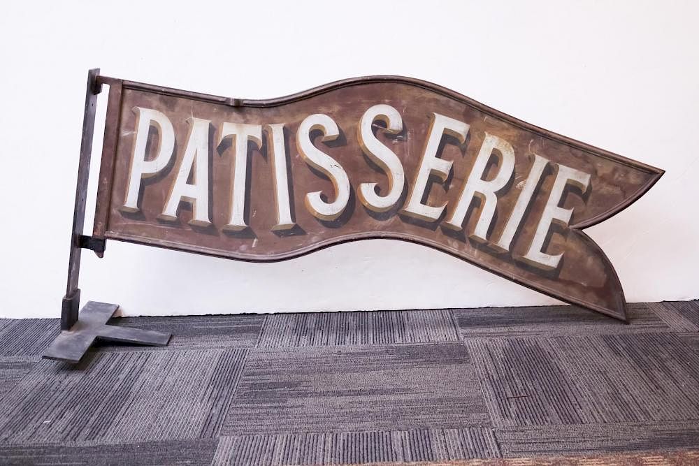 Appraisal: French Toleware Patisserie Sign Vintage on Stand Large vintage French