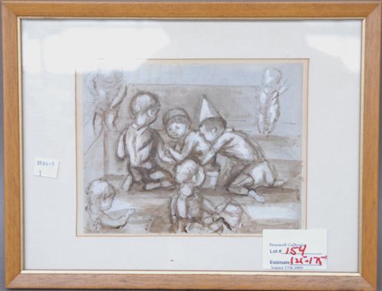 Appraisal: HARRITON ABRAHAM Sepia drawing highlighted with white Children at Play