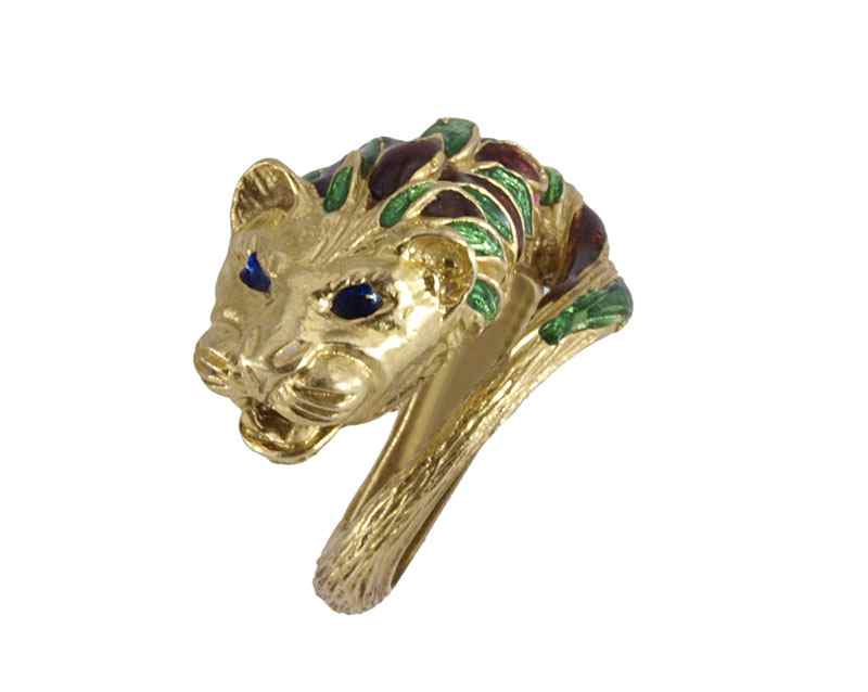 Appraisal: K GOLD ENAMELED FIGURAL TIGER RING K yellow gold ring