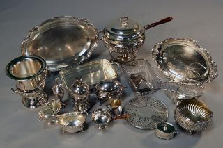 Appraisal: Silverplate entertainment lot Silverplate entertainment lot wine cooler egg coddler