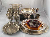 Appraisal: A quantity of silver plate cups dishes napkin rings etc