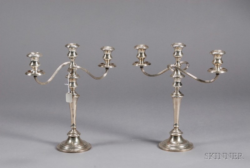 Appraisal: Pair of Gorham Weighted Sterling Convertible Three-light Candelabra mid to