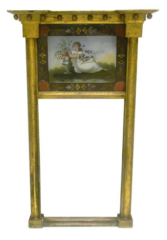 Appraisal: Gilded wall mirror with hand painted upper panel of reclining