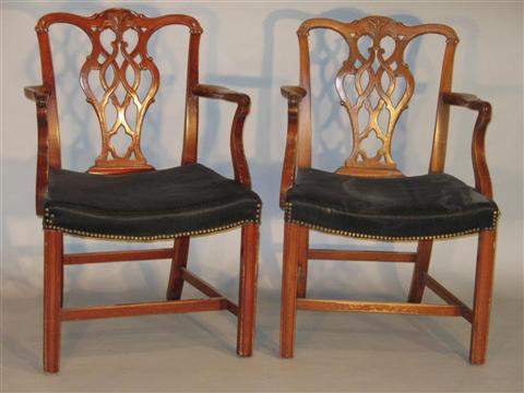 Appraisal: PAIR CHIPPENDALE STYLE MAHOGANY ARMCHAIRS Early mid th century each