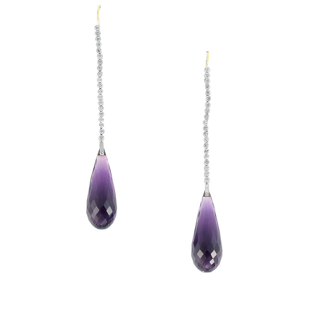 Appraisal: Pair of White Gold Diamond and Amethyst Briolette Pendant-Earrings diamonds