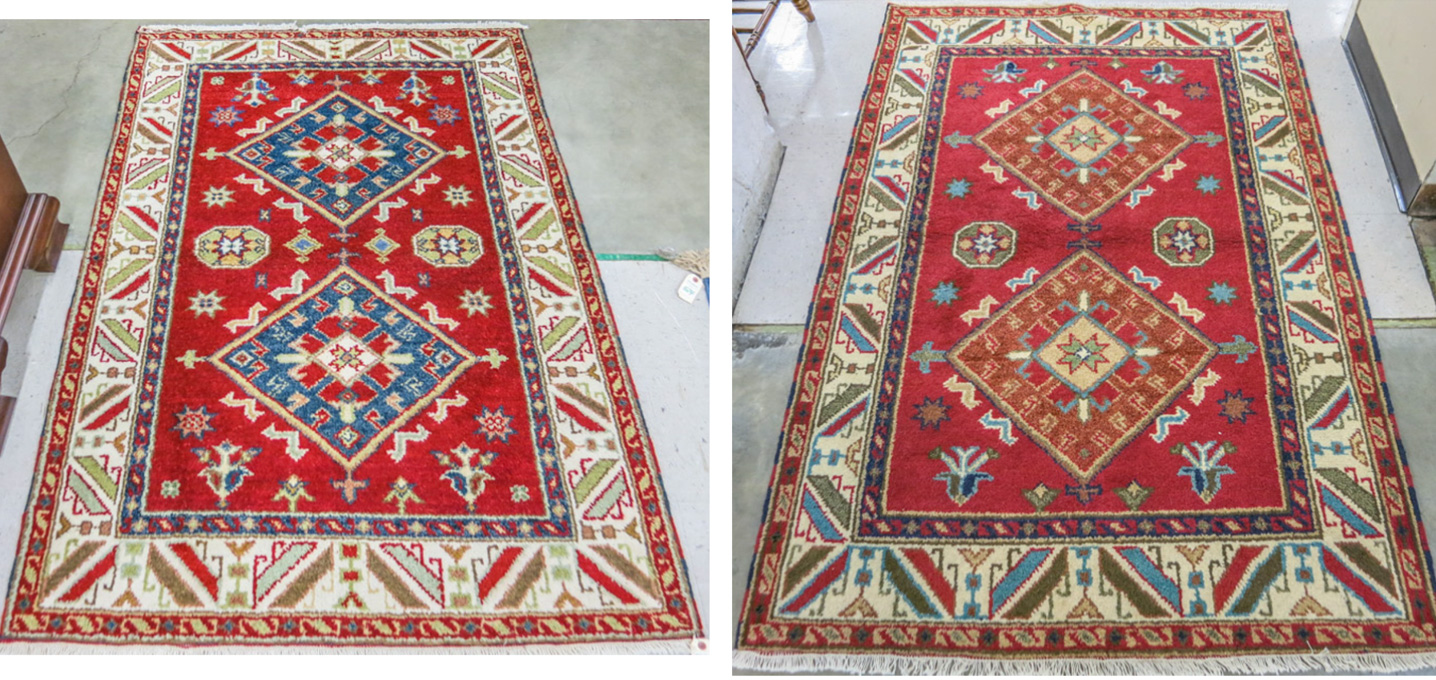 Appraisal: TWO SIMILAR HAND KNOTTED ORIENTAL AREA RUGS Indo-Caucasians ' x