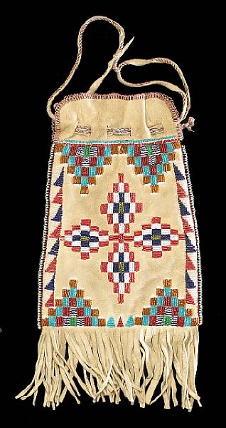 Appraisal: An Apache beaded bag Each face with a central cruciform