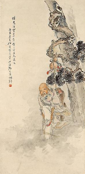 Appraisal: Property of various owners Hanging scroll ink and color on