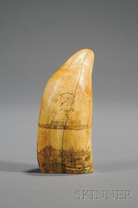 Appraisal: Engraved Whale's Tooth th century one side of the tooth