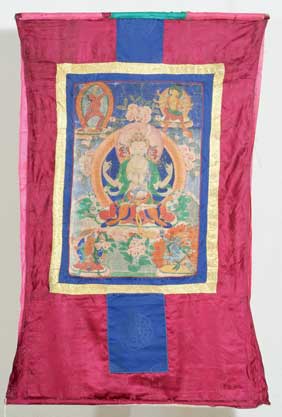 Appraisal: ANTIQUE TIBETAN THANKA Antique and finely detailed Tibetan thanka painted