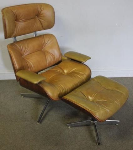 Appraisal: Midcentury Eames Style Lounge Chair and Ottoman Teak frame with