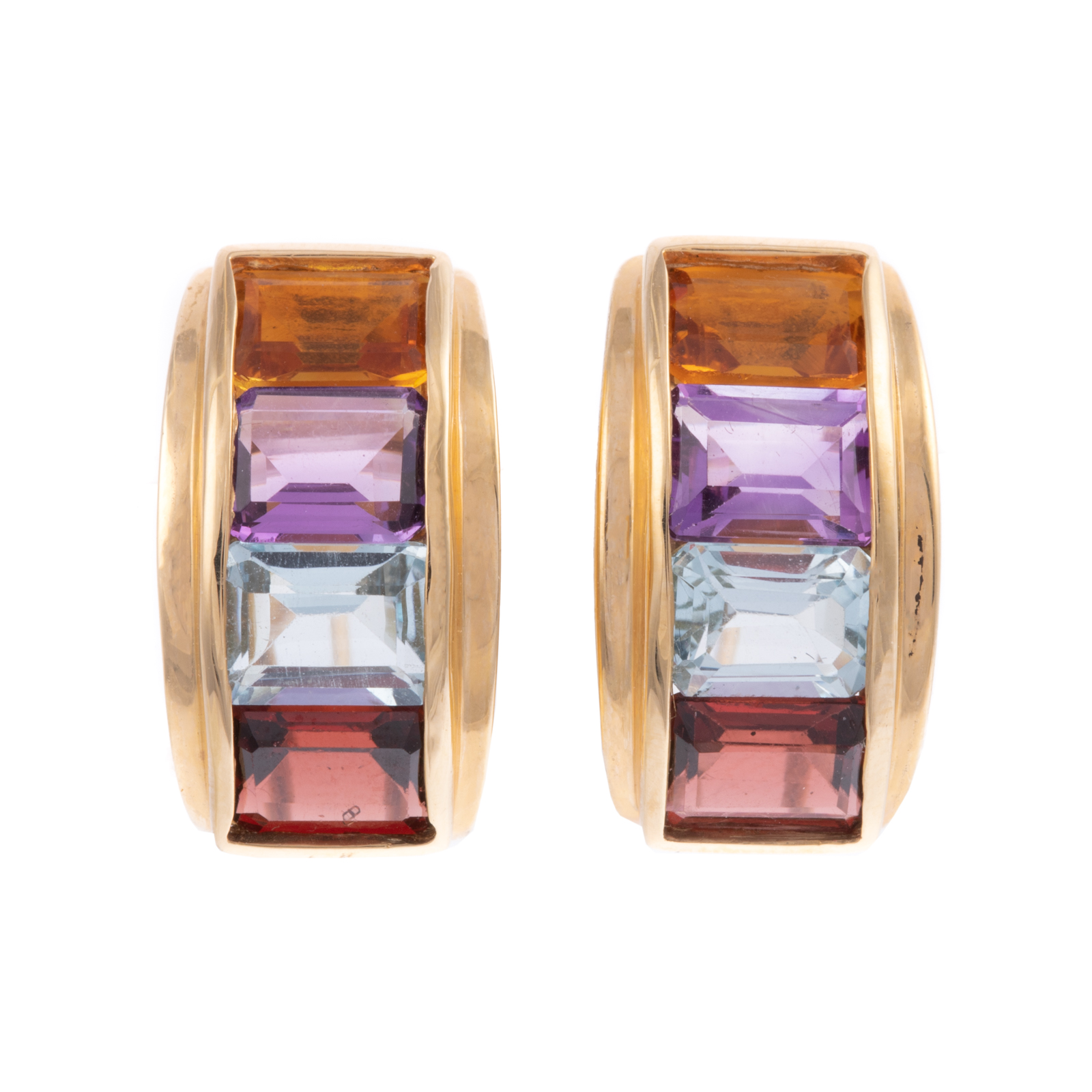 Appraisal: A PAIR OF MULTI-GEMSTONE EARRINGS IN K K yellow gold