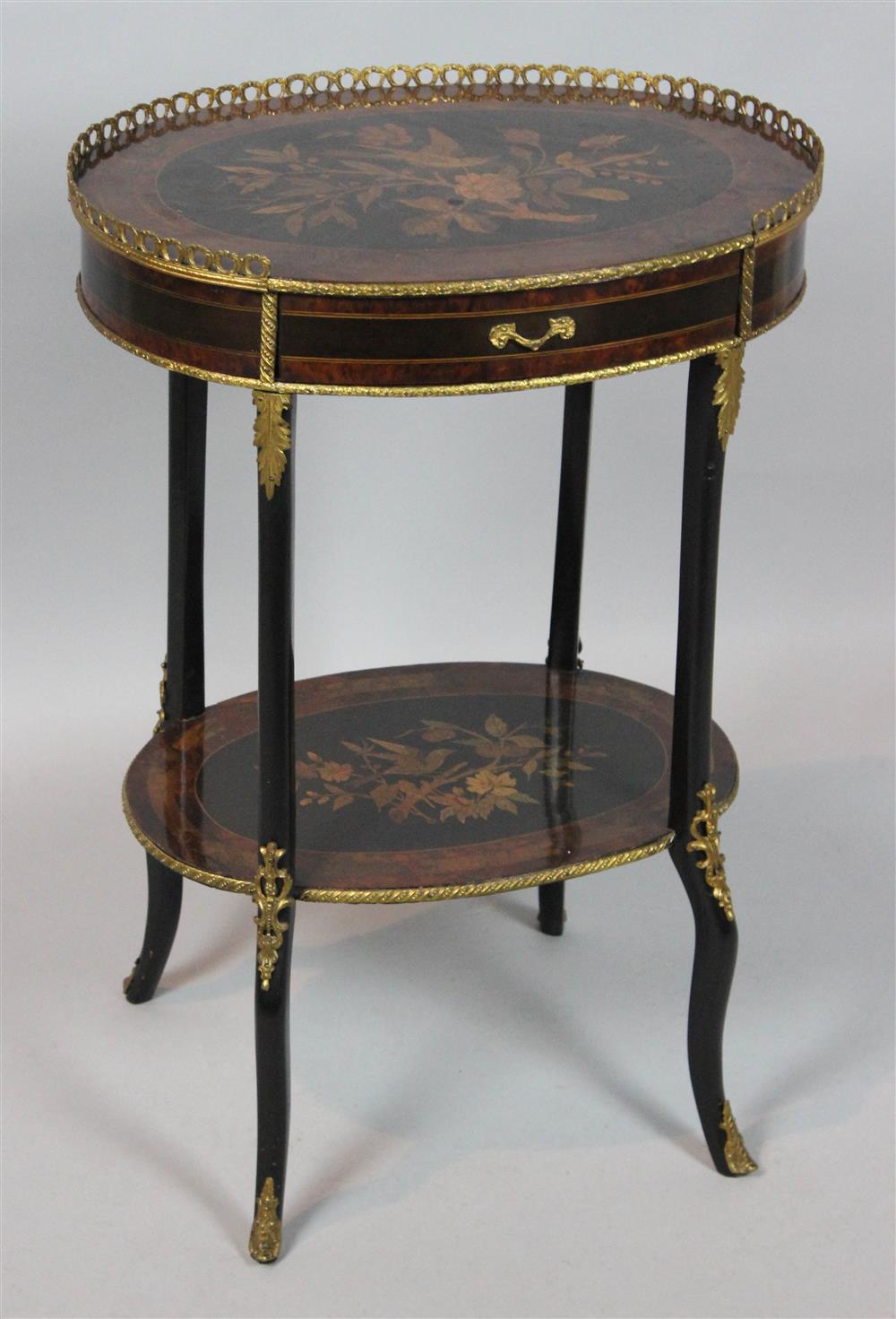 Appraisal: LOUIS XV STYLE MARQUETRY AND GILT MOUNTED SIDE TABLE the