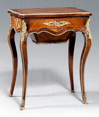 Appraisal: Louis XV style lift top vanity parquetry veneers and bronze