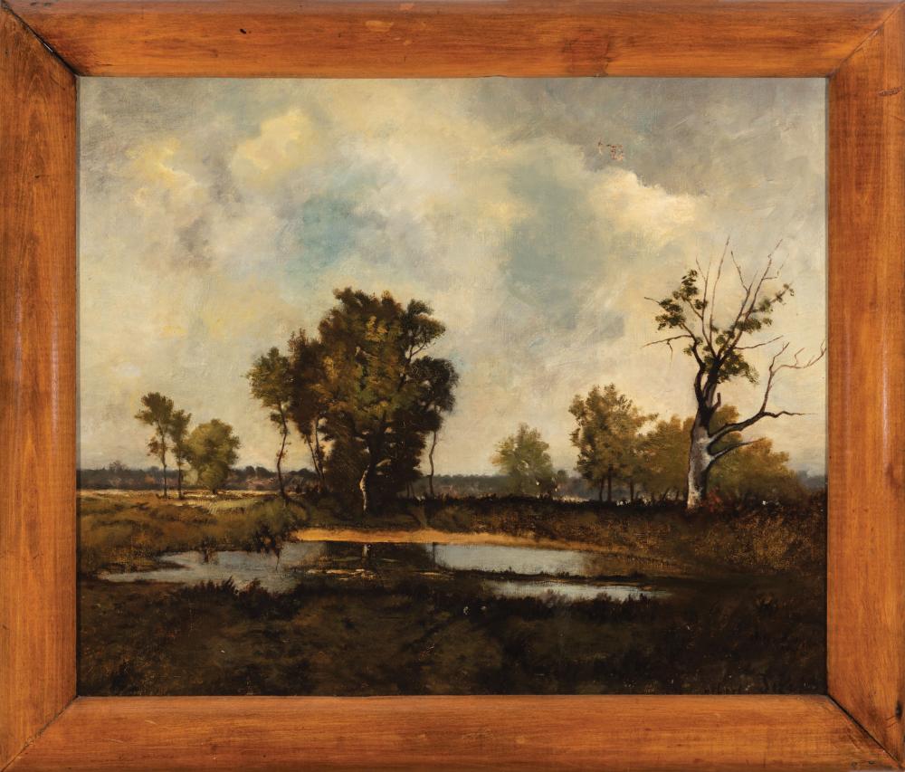 Appraisal: Continental School late th c Hazy Landscape with Pond oil