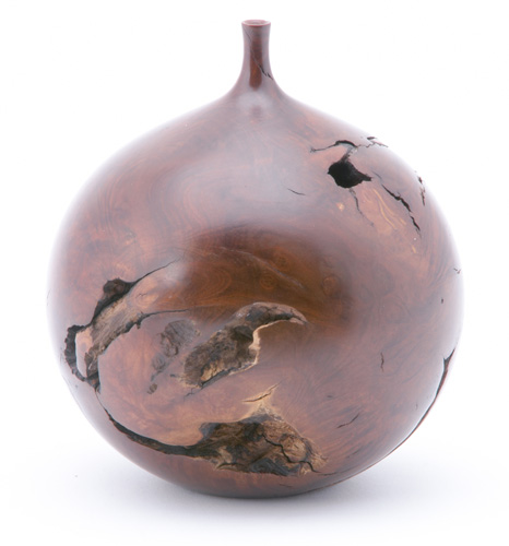 Appraisal: HAP SAKWA Manzanita burl squat narrow-necked vessel Small nick to