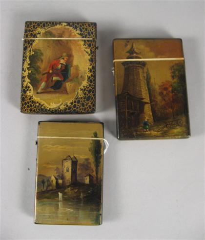 Appraisal: Three Victorian papier mache card cases th century Two decorated