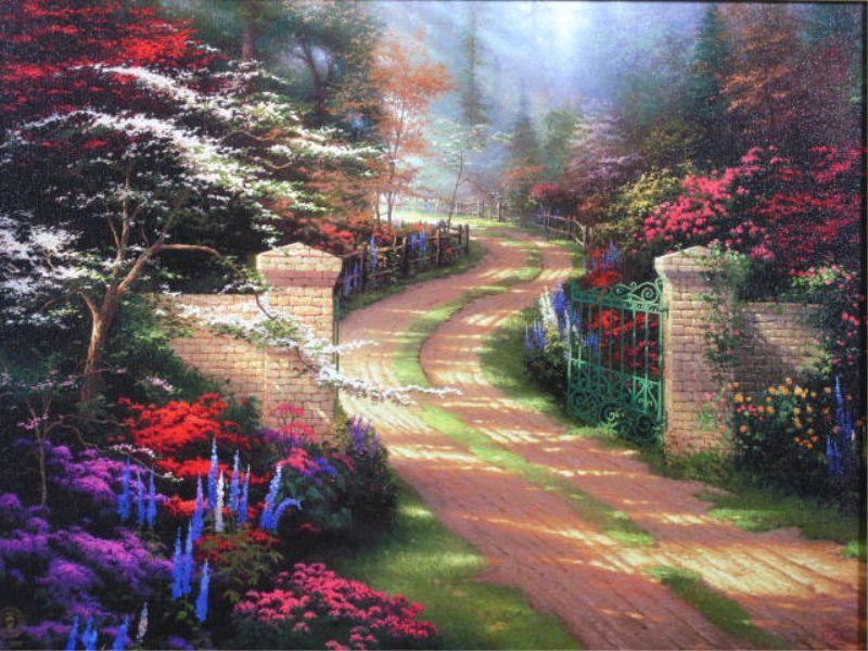 Appraisal: Thomas Kinkade Spring Gate print on board Limited Edition with