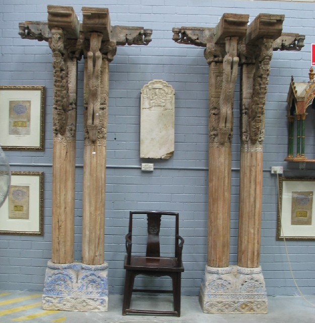 Appraisal: A pair of extraordinary double columns on carved sandstone double