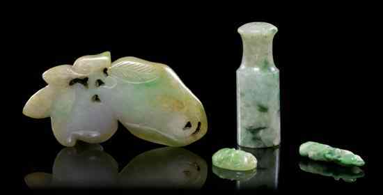 Appraisal: A Group of Four Jade Articles comprising a toggle depicting