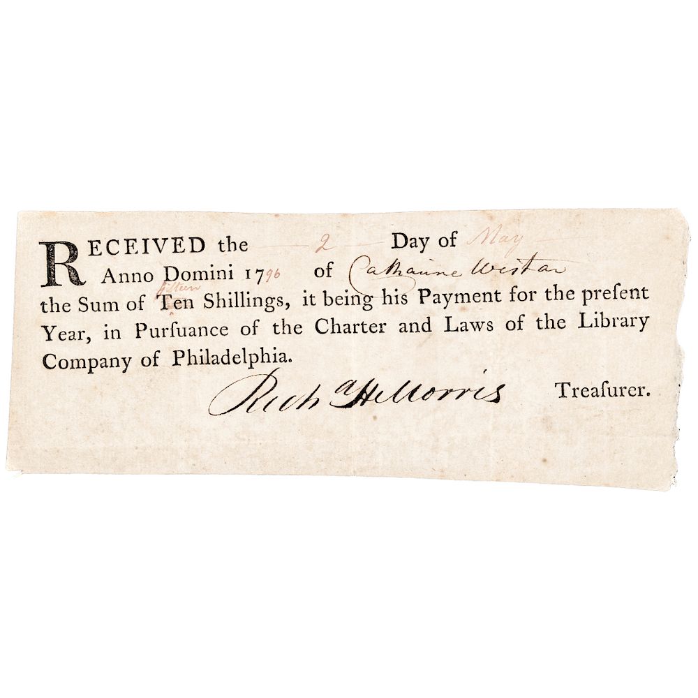 Appraisal: -Dated Document Receipt from the Library Company of Philadelphia Federal