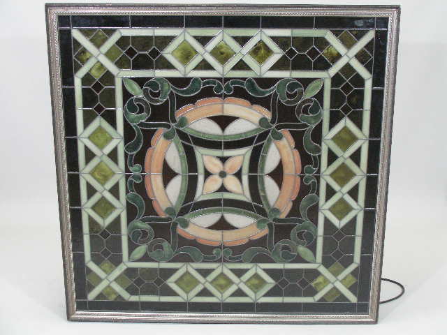 Appraisal: Stained Leaded Glass Panel Art Deco Period central flower head