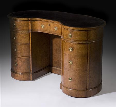 Appraisal: GOOD VICTORIAN BURR WALNUT KIDNEY SHAPED KNEE-HOLE DESK CIRCA the