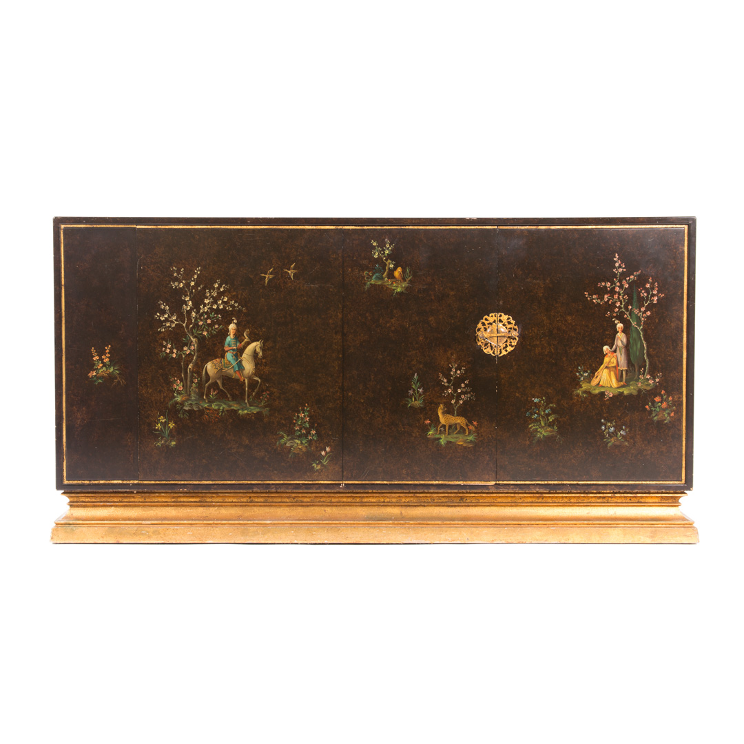 Appraisal: Contemporary faux lacquered parti-gilt credenza mid- th century flat top