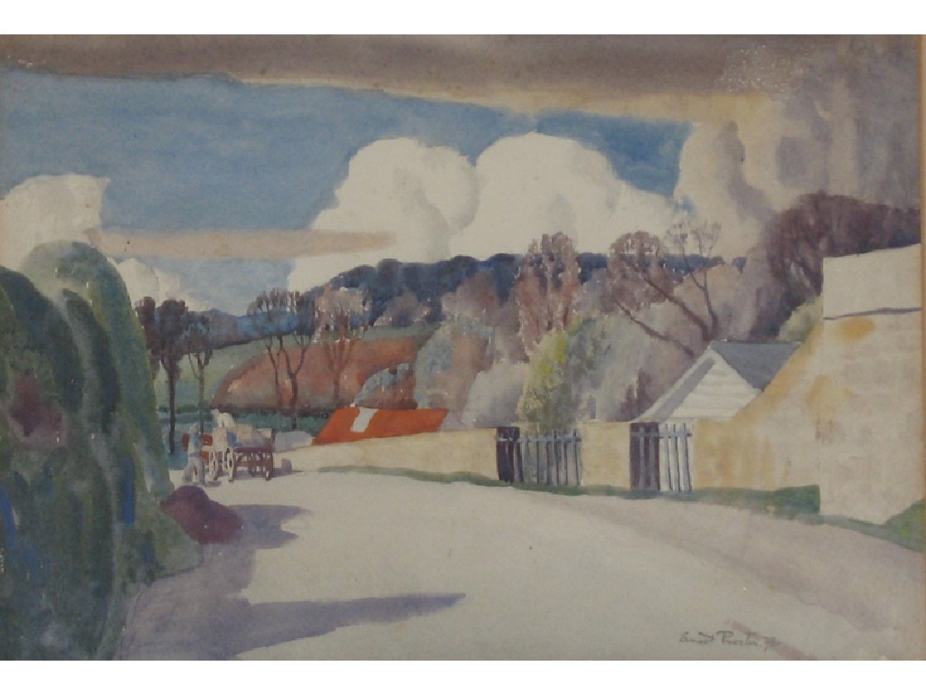 Appraisal: ERNEST PROCTOR A village street with a cart signed and