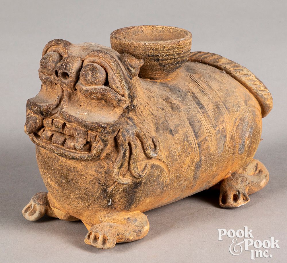 Appraisal: Chinese terra cotta foo dog votive Chinese style terra cotta