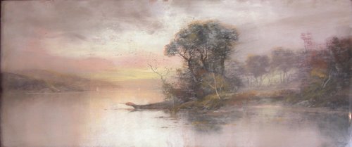 Appraisal: Artist th Century Landscape School Title Foggy Evening Lake Pastel