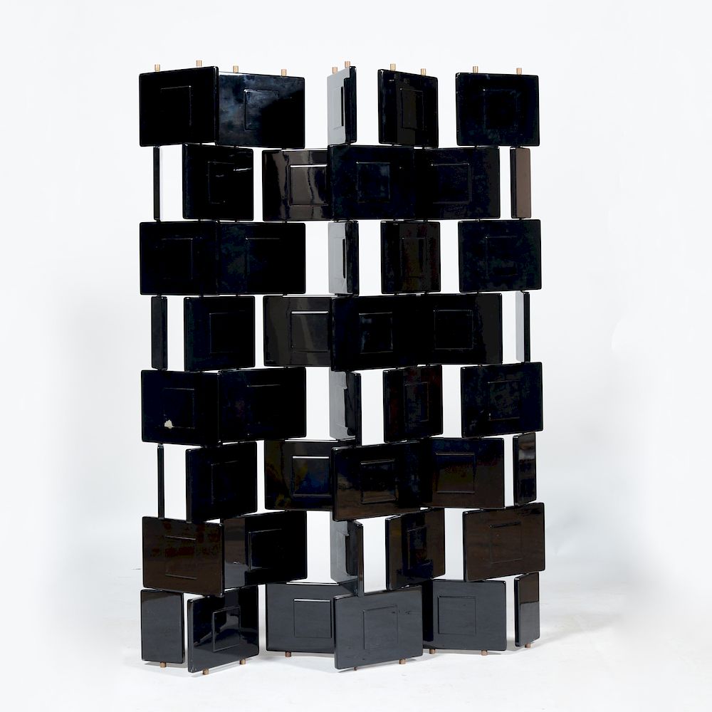 Appraisal: Black Lacquer Folding Screen in the Style of Eileen Gray