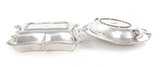 Appraisal: English silverplate covered entree dishes Georg Jensen inspired design H