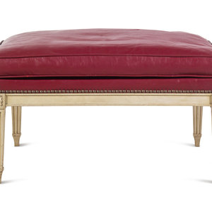 Appraisal: A Louis XVI Style Painted and Leather-Upholstered Ottoman th Century