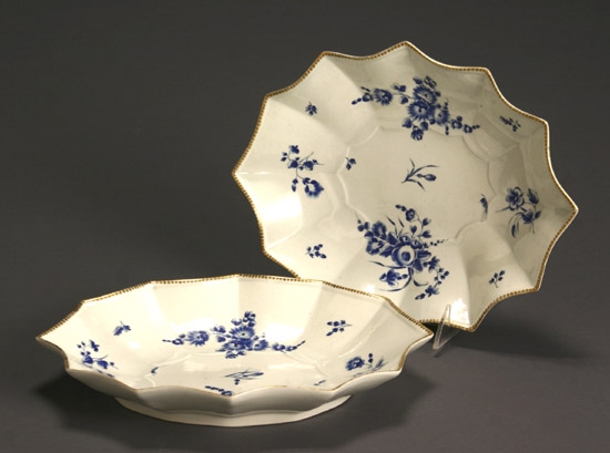 Appraisal: Pair of Worcester 'Dry Blue' Shaped Dishes Circa Each decorated