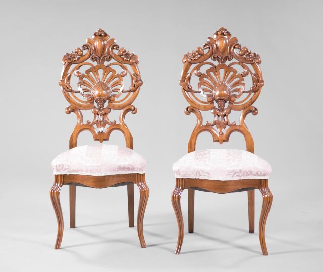 Appraisal: Pair of American Rococo Revival Walnut Sidechairs third quarter th