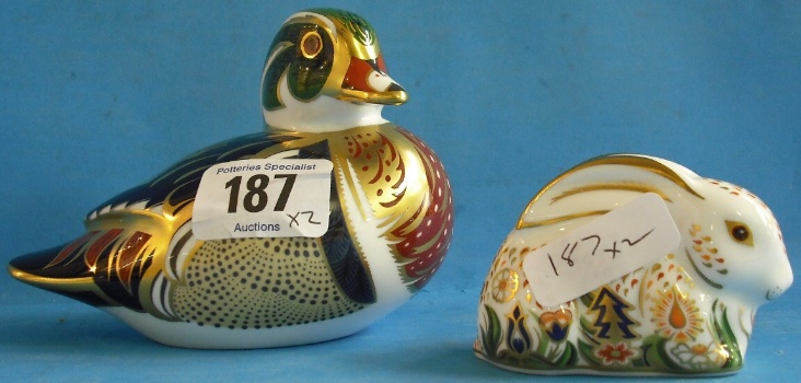 Appraisal: Royal Crown Derby Paperweights Carolina Duck and Baby Rowsley Rabbit