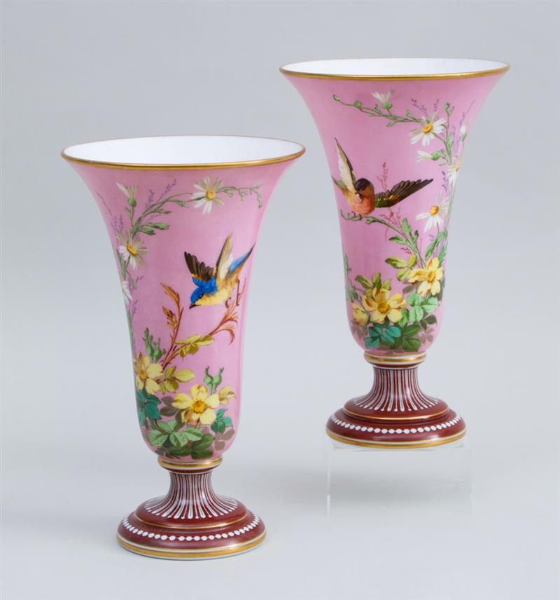 Appraisal: PAIR OF BACCARAT TRUMPET-FORM VASES One inscribed ' Avril '