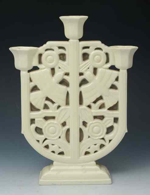 Appraisal: A Poole Pottery sylvan ware candelabra No probably designed by