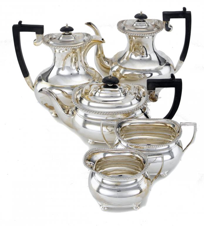 Appraisal: AN ELIZABETH II FIVE-PIECE TEA AND COFFEE SERVICE with gadrooned