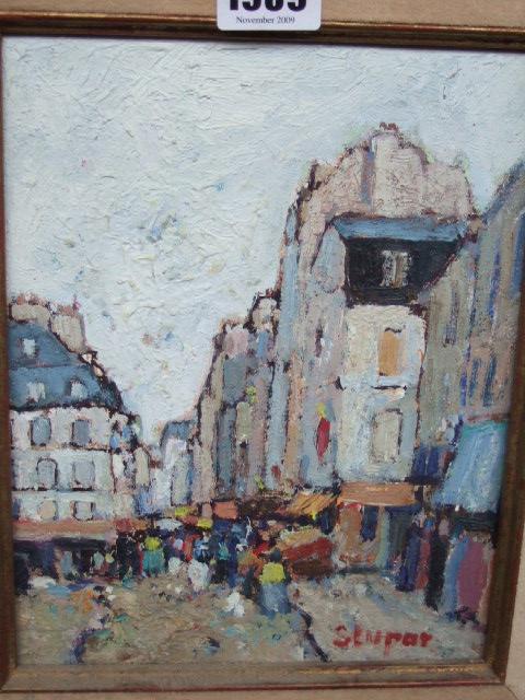 Appraisal: Marco Stupar b Street scene oil on canvas signed cm