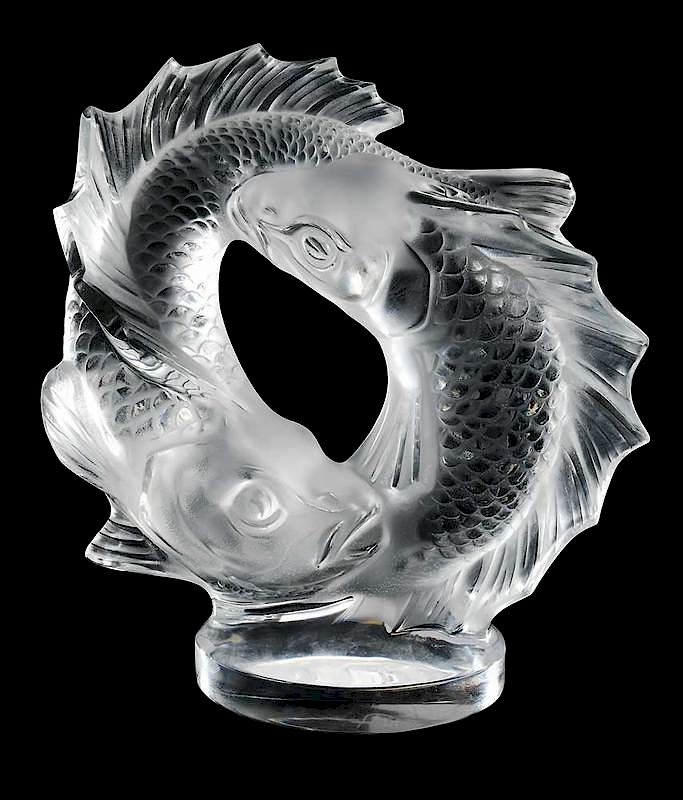 Appraisal: Lalique Deux Poissons Figure fish figures in clear and frosted