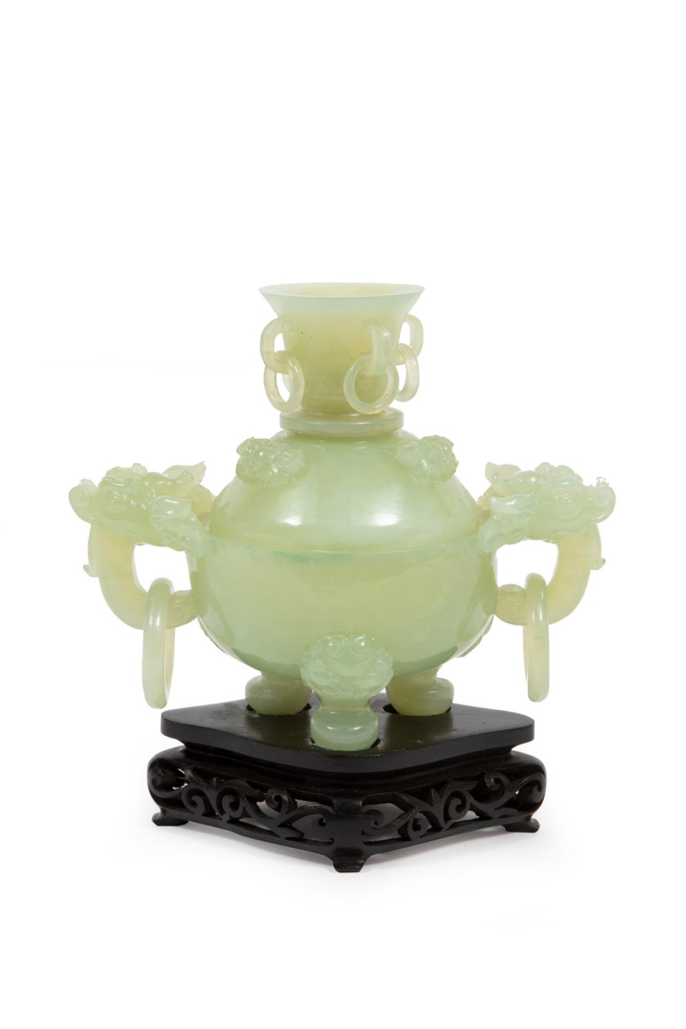 Appraisal: CHINESE HARDSTONE COVERED TRIPOD CENSERChinese Hardstone Covered Tripod Censer domed