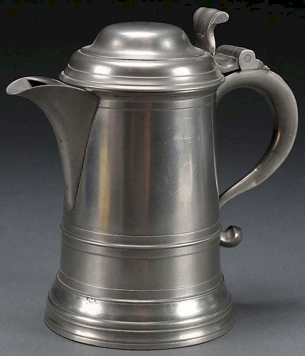 Appraisal: EARLY AMERICAN PEWTER FLAGON THOMAS BOARDMAN A VERY FINE EARLY