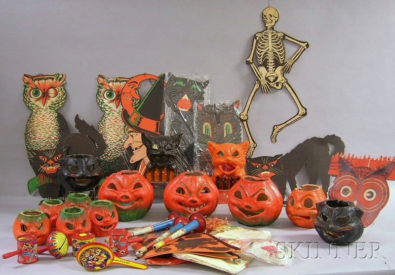 Appraisal: Group of Mostly Halloween Decorations and Noisemakers including four painted