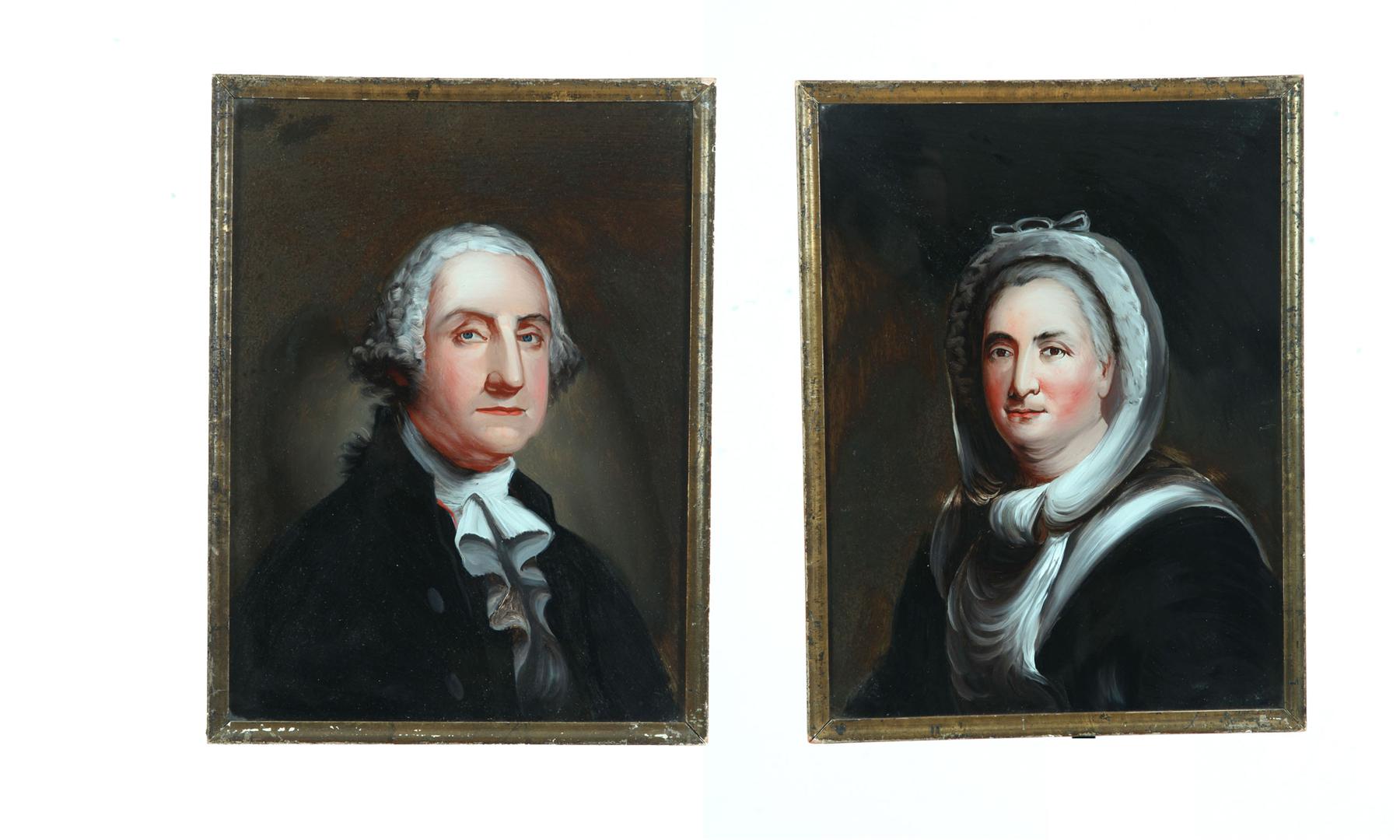 Appraisal: REVERSE GLASS PORTRAITS OF GEORGE AND MARTHA WASHINGTON American or