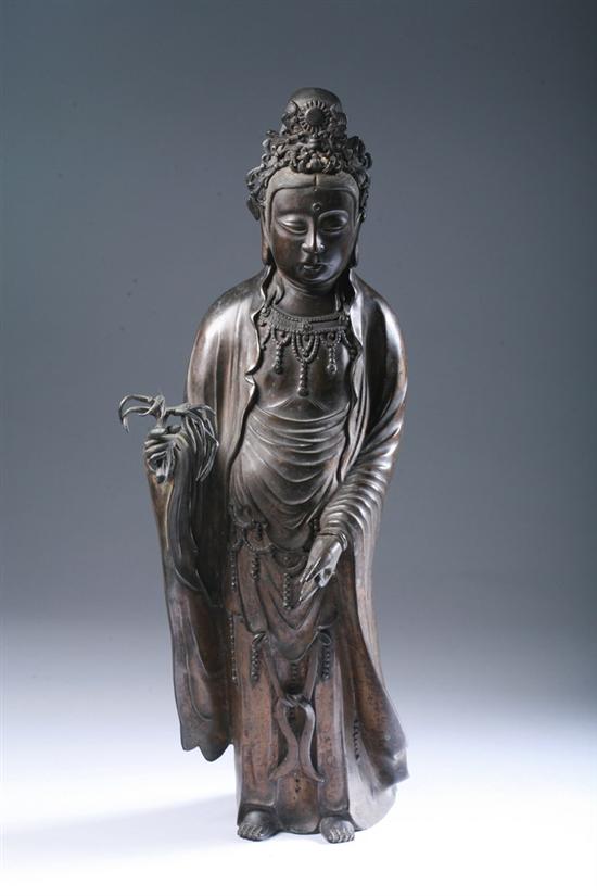 Appraisal: JAPANESE BRONZE FIGURE OF KANNON Meiji period Standing wearing long