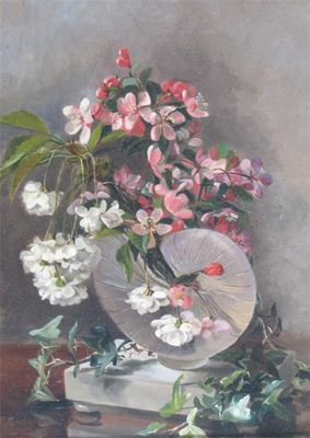 Appraisal: E Goddard late th Century Still life of blossom in