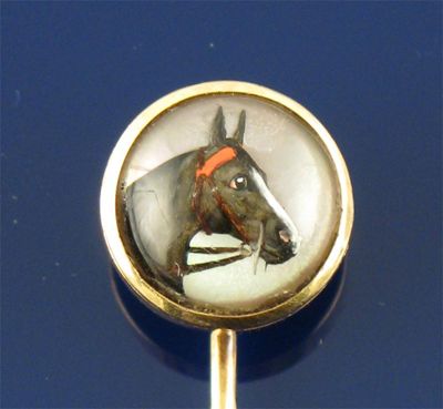 Appraisal: A late th century gold stick pin mounted with a